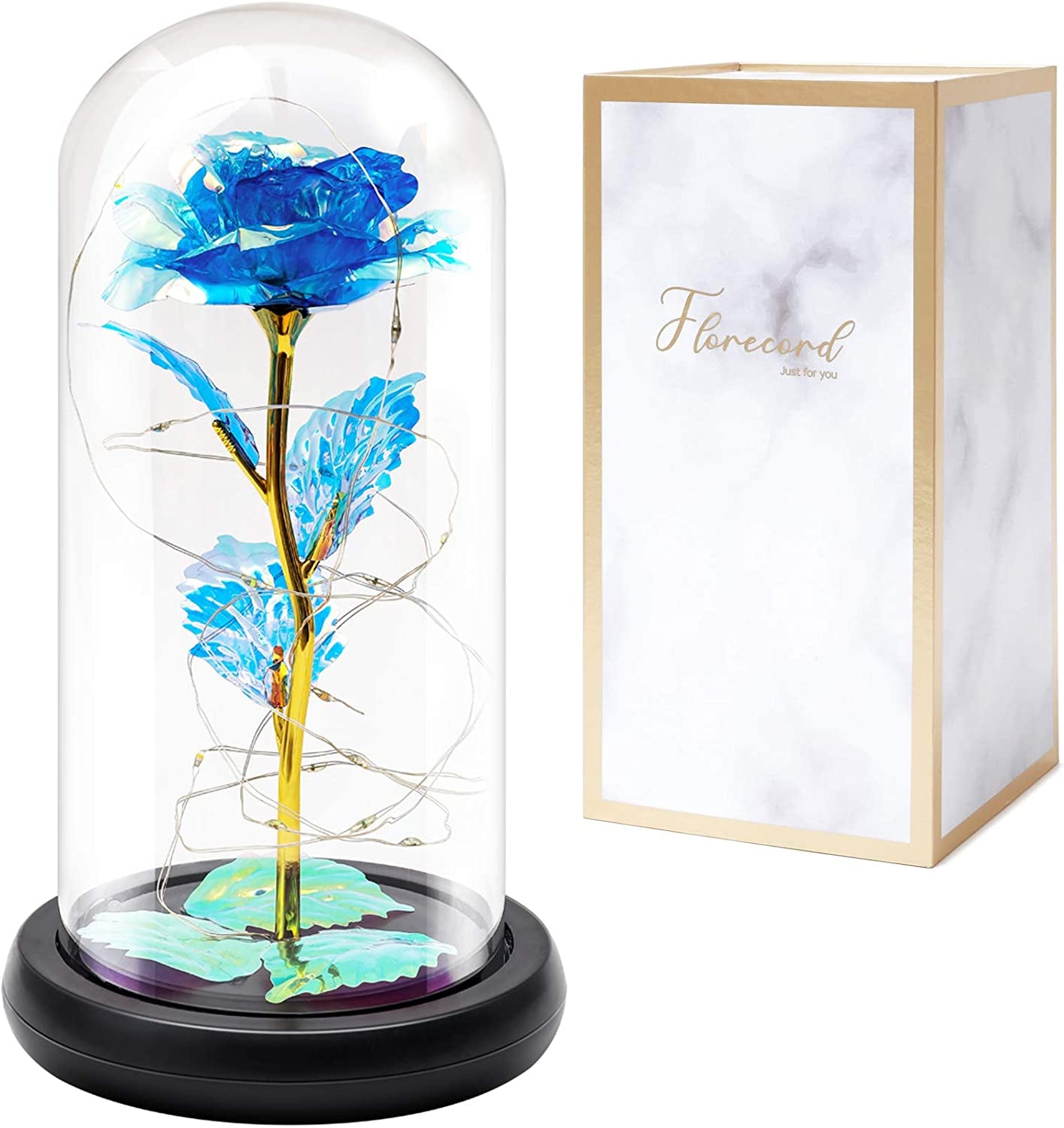 Beauty and the Beast Rose Gift Enchanted Colorful Led Galaxy Crystal Rose Flower Light in Glass Dome, Unique Gifts for Her, Women, Valentine‘S Day, Mom, Mother'S Day, Birthday. Christmas